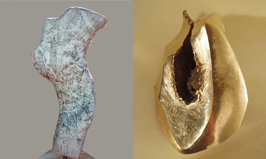 Ben Wijnen - Untitled - Rose Marble - Backside - Mixed techniques  - H73x30x15cm - 2017 and Cuore / Heart, Bronze H15x5x7cm.